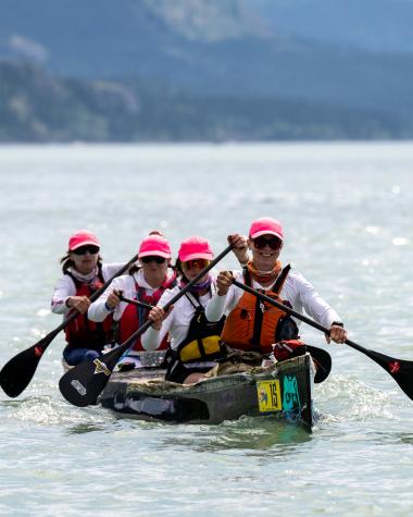 Paddlers competing in the Yukon River Quest