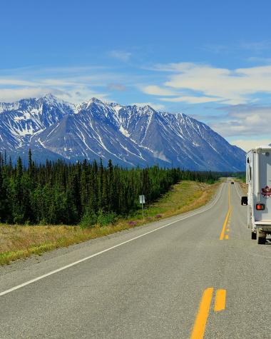 A trailer heading down the Alaska Highway