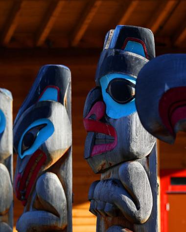 Totem poles at the Teslin Tlingit Heritage Centre